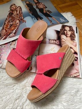 UGG Eirene Espadrilles Wedge Slide Sandal Pink Suede Espadrille Wedge Sandals